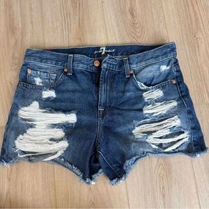 7 For All Mankind Ripped Blue Jean Shorts